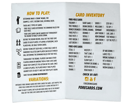 Fore! Drinks On Course Drinking Game Instructions