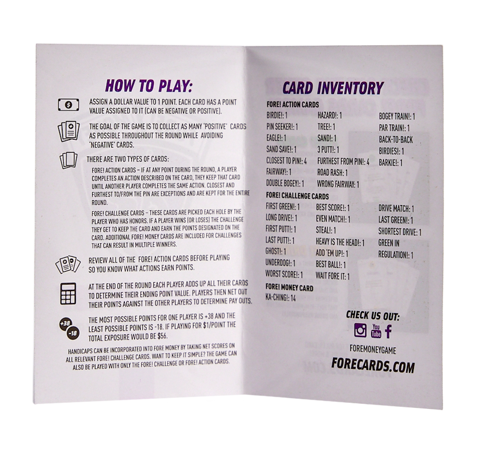 Fore! Money On Course Golf Gambling Game Instructions