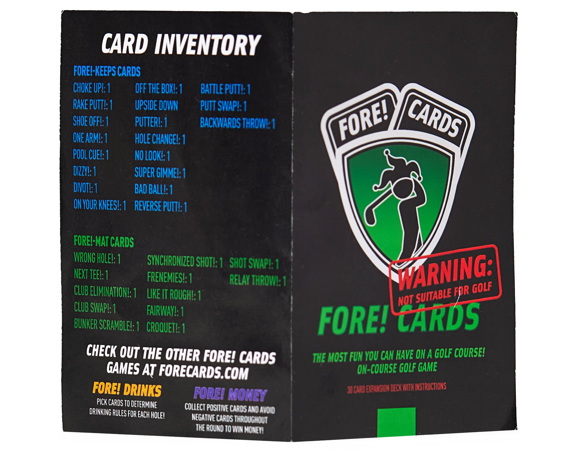 Fore Cards On Course Golf Game Instructions